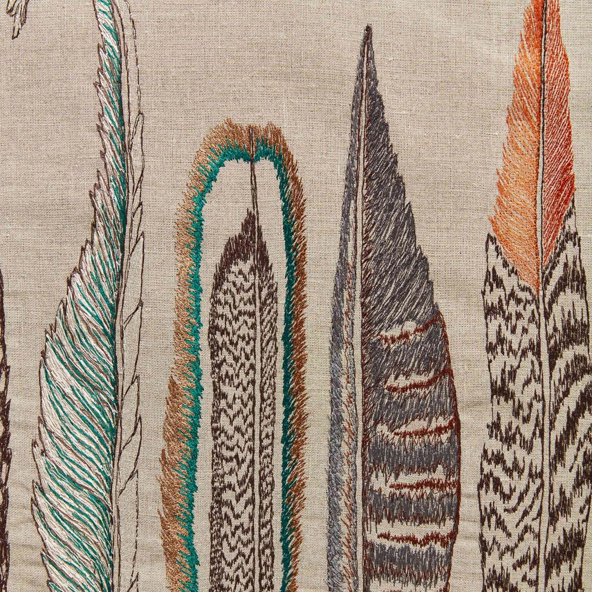 Feathers Embroidered Linen Table Runner