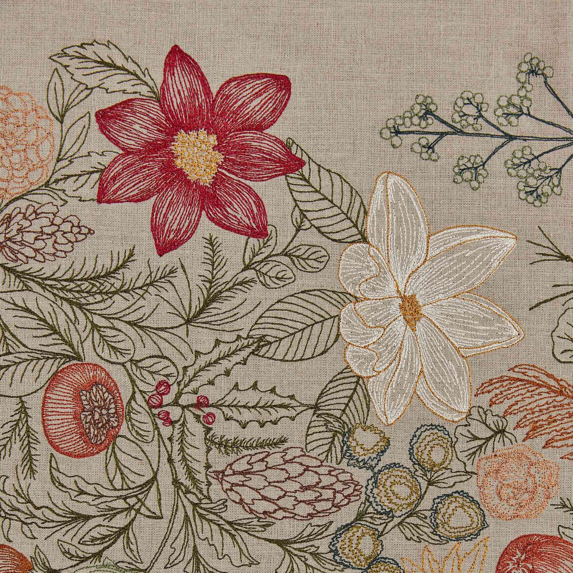 Winter Vine Embroidered Linen Table Runner