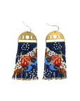 Beaded Moonlit Moth Fringe Earrings - Indigo