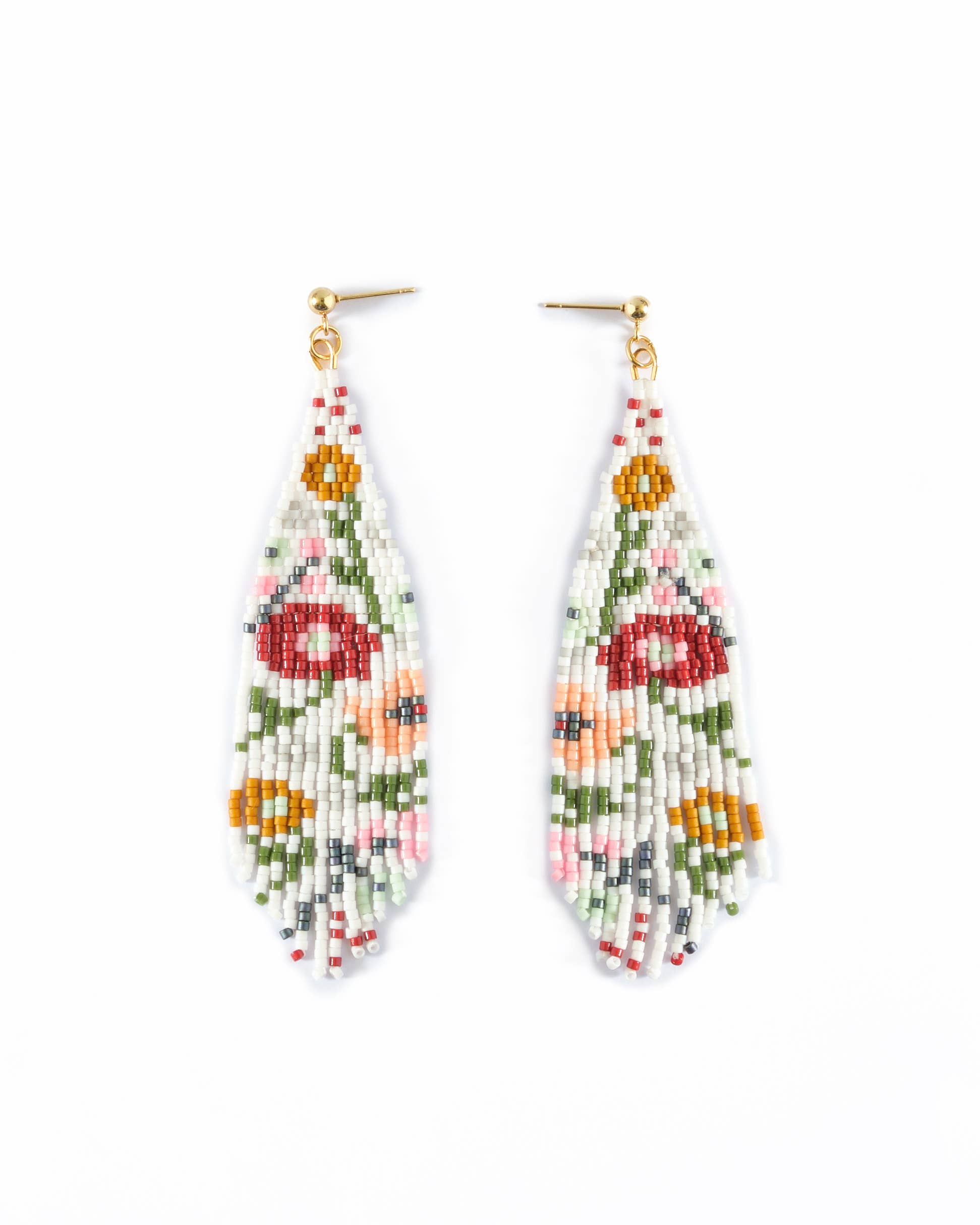 Beaded Wildflower Fringe Earrings - White
