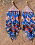 Beaded Huipil Fringe Earrings - Ocean Sunset