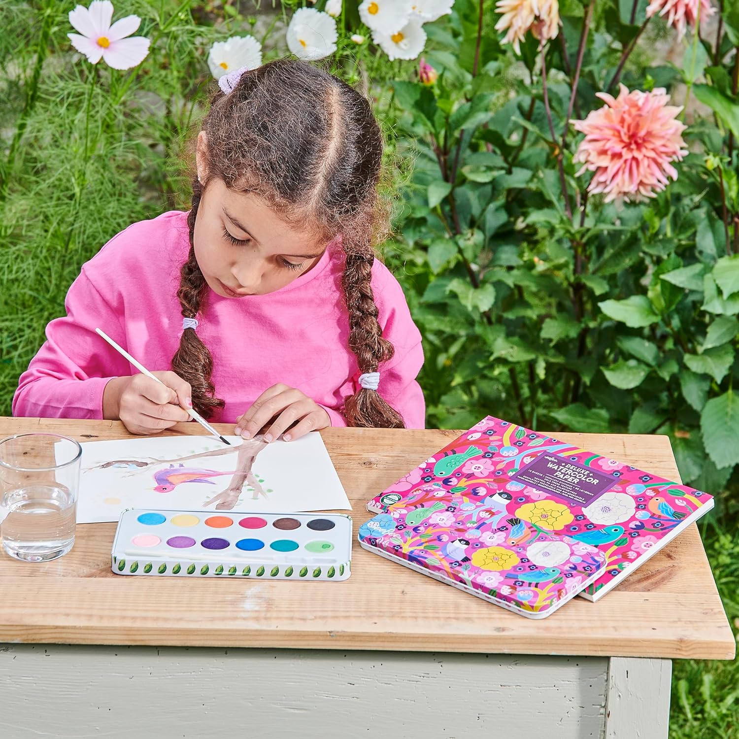 Birds in Fuchsia Watercolor Paint Set