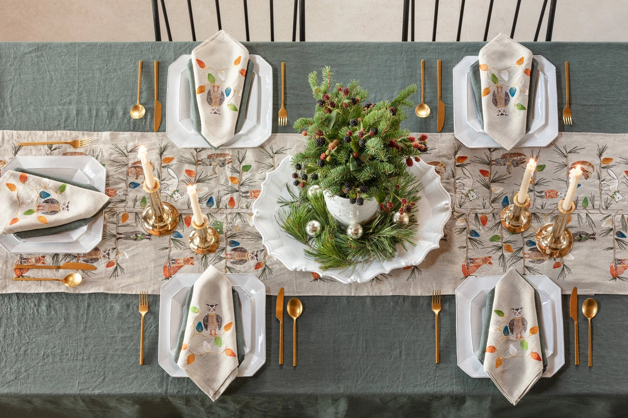 Tree Trimmers Embroidered Linen Table Runner