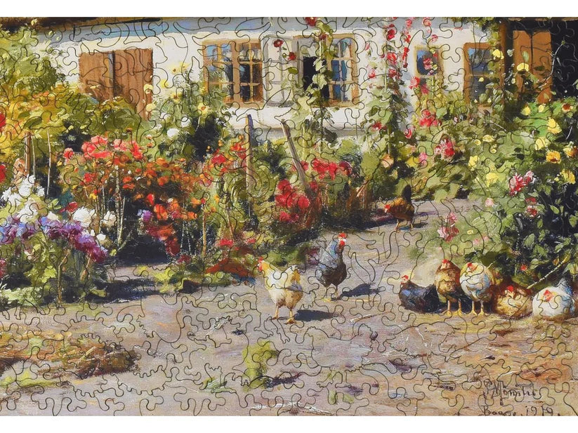 A Cottage Garden with Chickens Wooden Puzzle