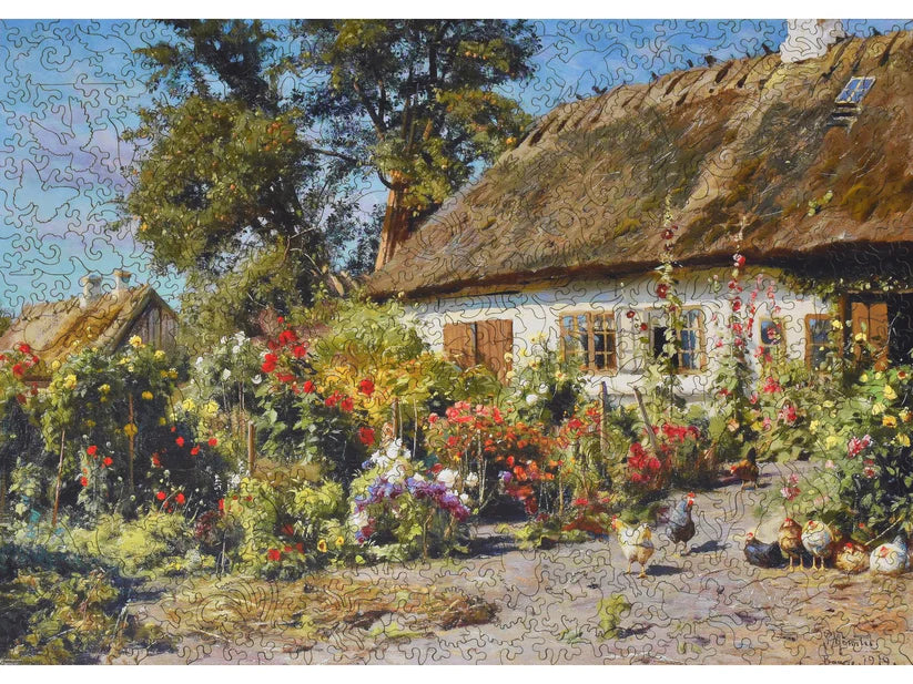 A Cottage Garden with Chickens Wooden Puzzle