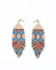 Beaded Huipil Fringe Earrings - Ocean Sunset