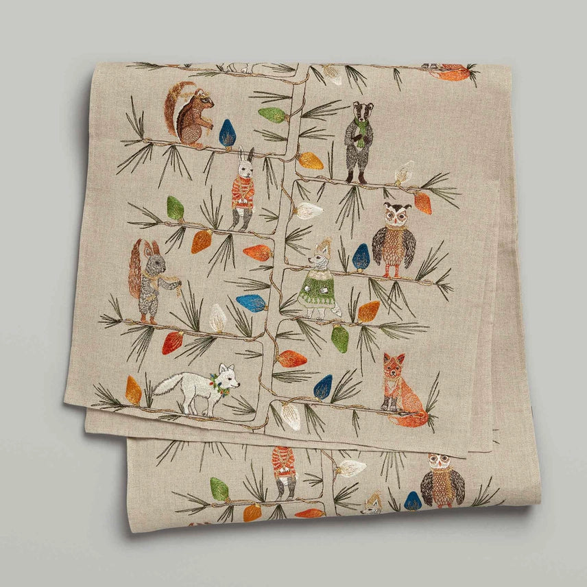 Tree Trimmers Embroidered Linen Table Runner