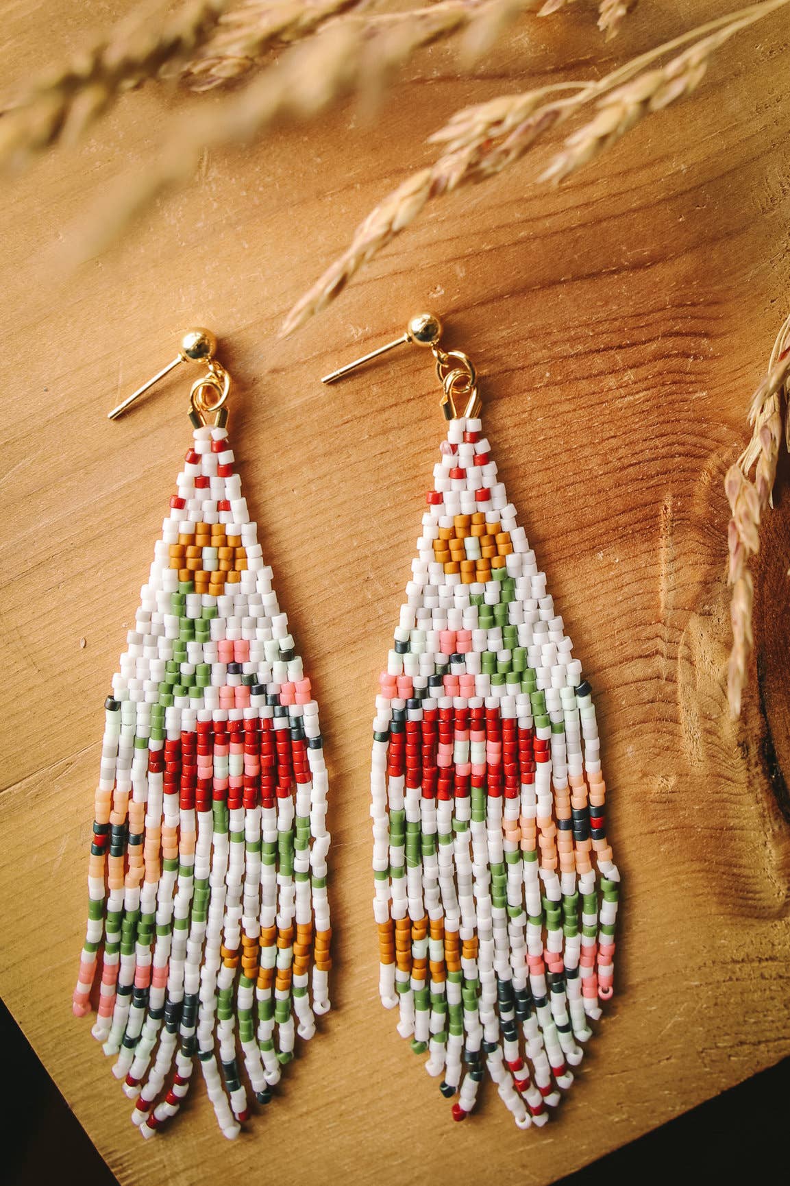 Beaded Wildflower Fringe Earrings - White