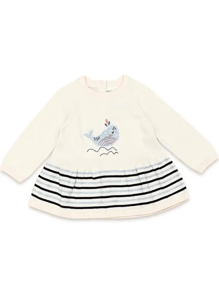 Whale Embroidered Knit Sweater Dress