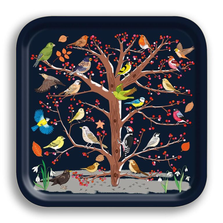 Winter Birds Square Birchwood Tray