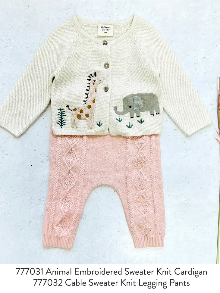 Viverano Animal Safari Embroidered Baby Cardigan Sweater- Blush main image 1