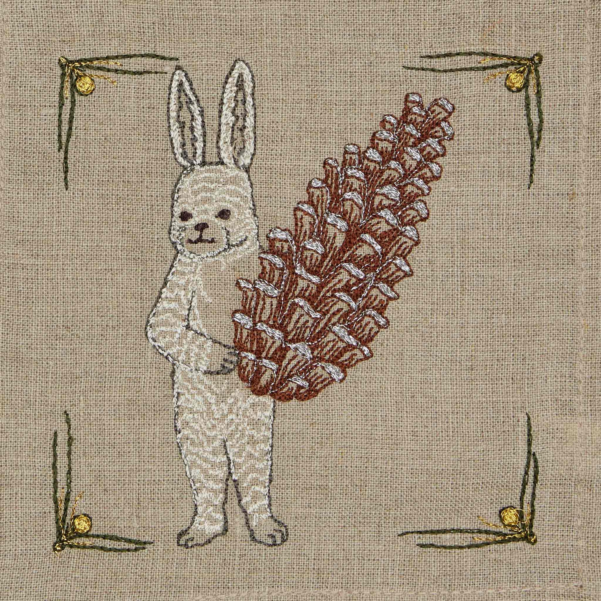 Pinecone Pals Embroidered Linen Cocktail Napkin Set