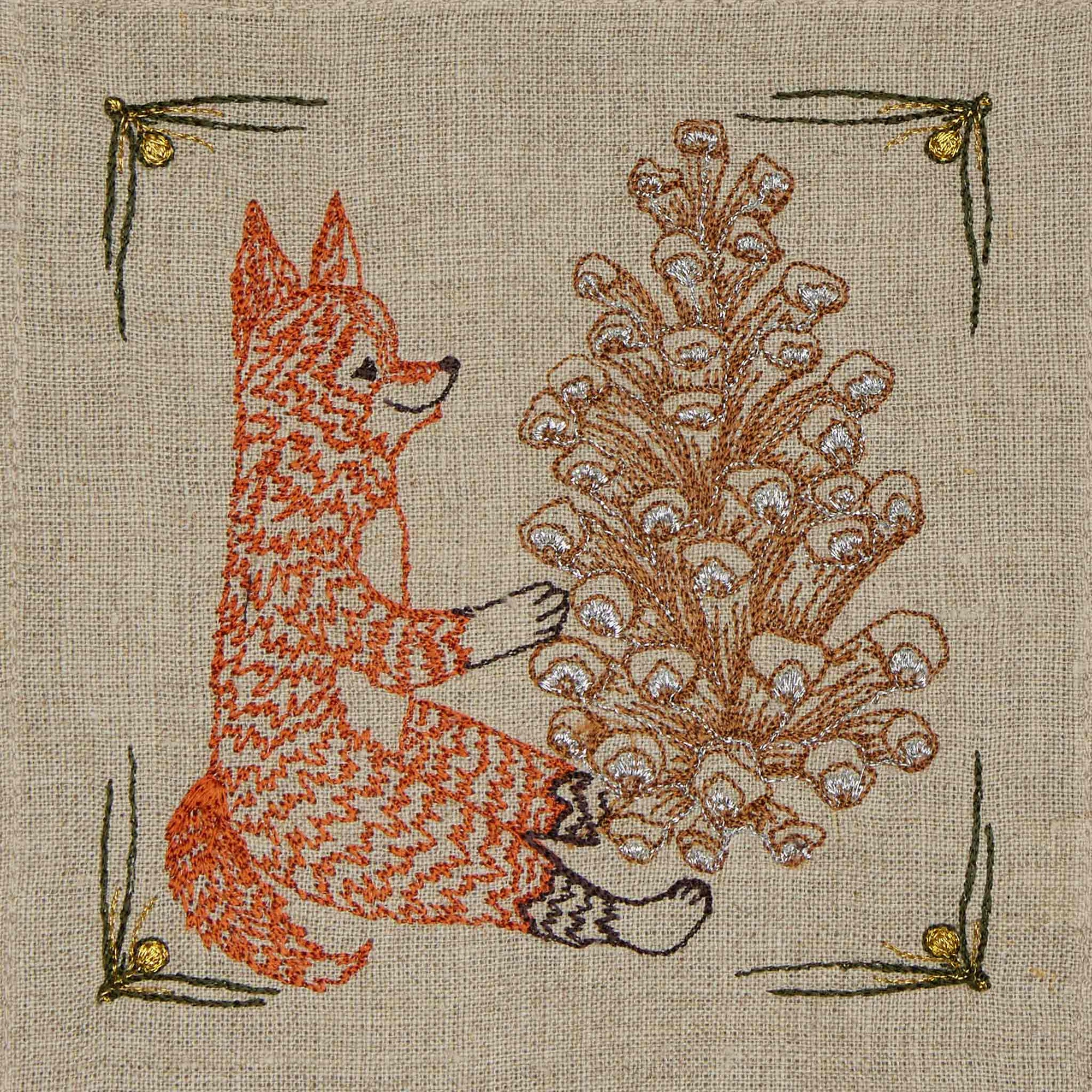 Pinecone Pals Embroidered Linen Cocktail Napkin Set