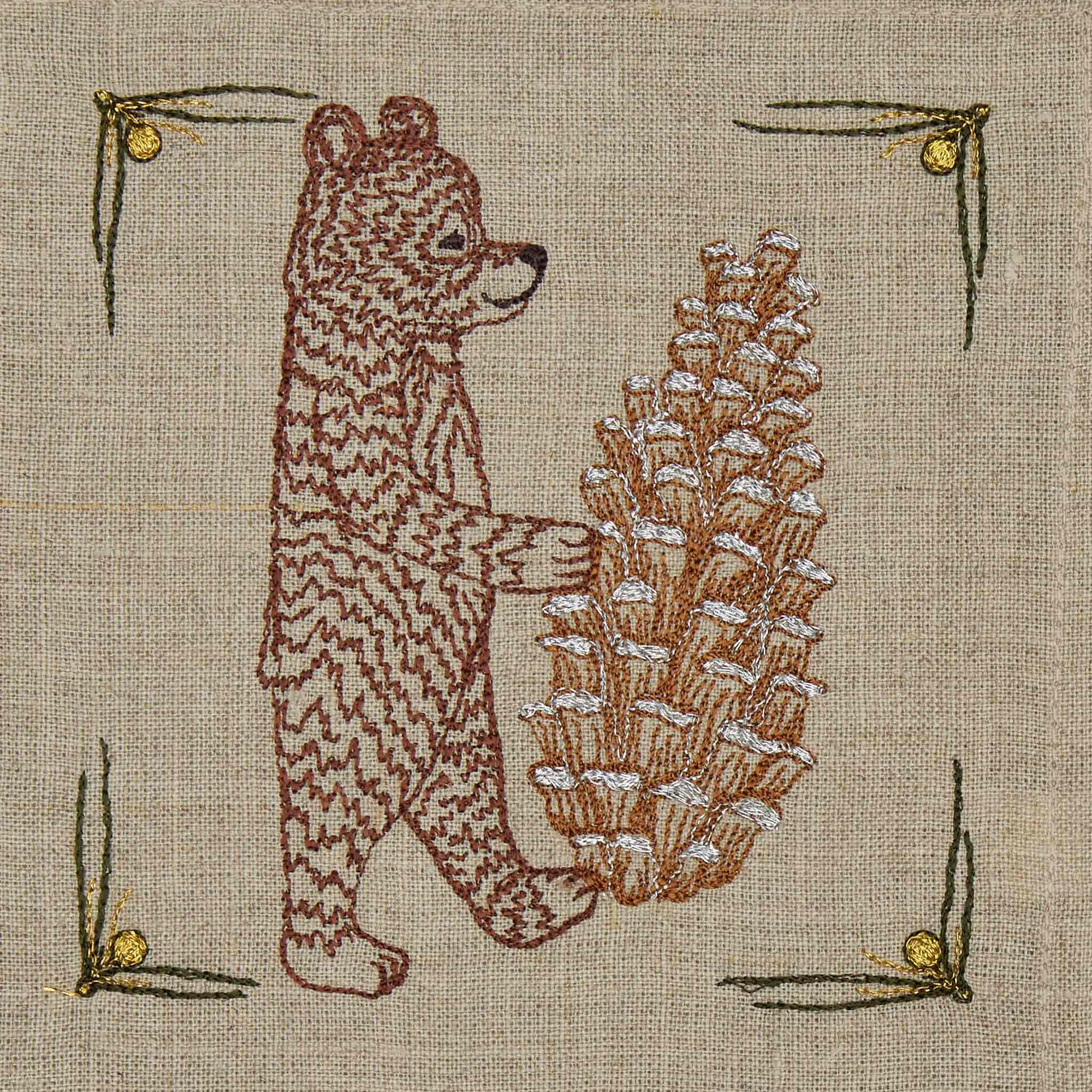 Pinecone Pals Embroidered Linen Cocktail Napkin Set