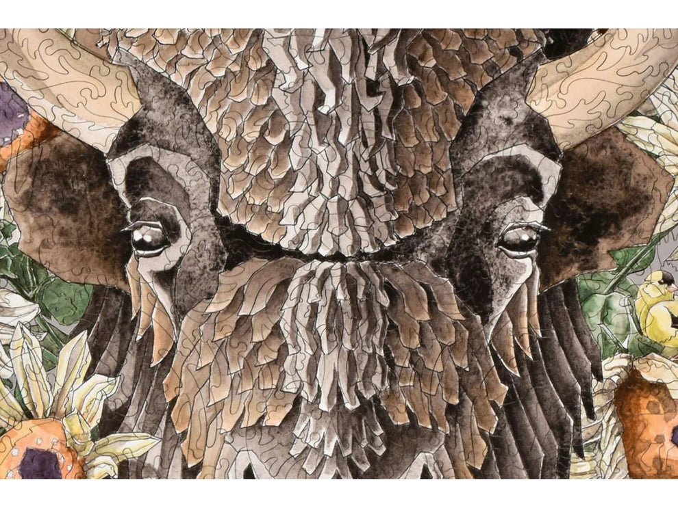 Bison and Sunflowers Wooden Puzzle