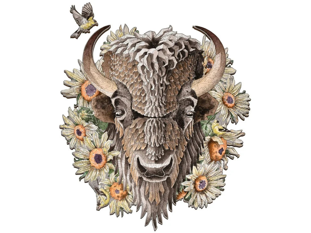 Bison and Sunflowers Wooden Puzzle