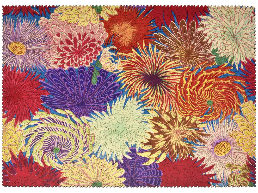 Chiyogami Chrysanthemums Wooden Puzzle