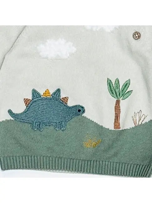 Dino Applique Button Pullover Sweater