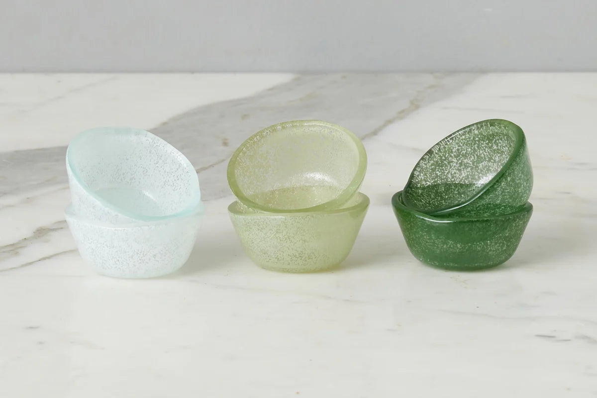Green Glass Pinch Pot Set
