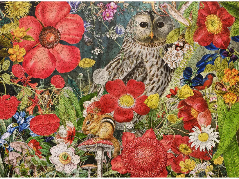 Owl &amp; Woodland Flowers Wooden Puzzle
