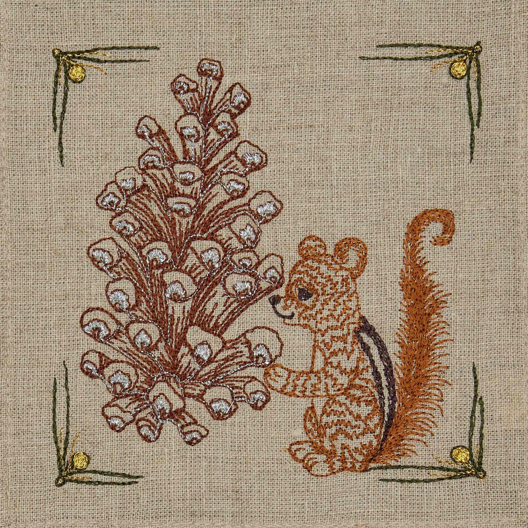 Pinecone Pals Embroidered Linen Cocktail Napkin Set