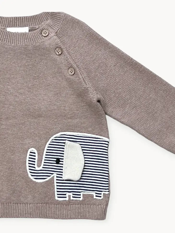 Elephant Embroidered Knit Pullover Sweater
