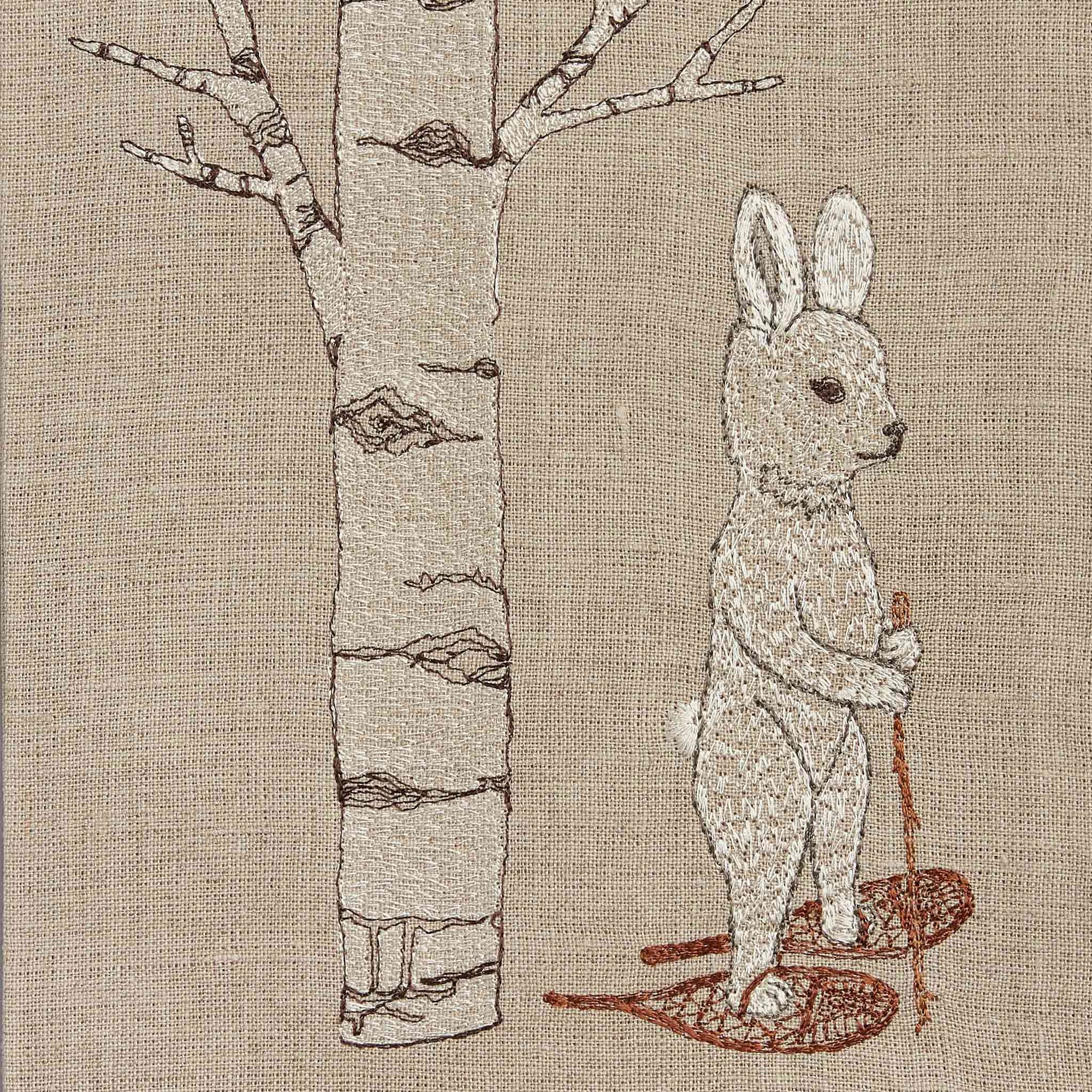 Snowshoe Hare Embroidered Linen Tea Towel