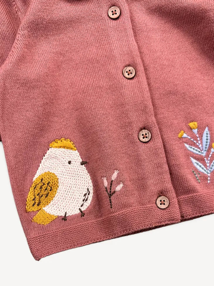 Floral and Bird Embroidered Cardigan