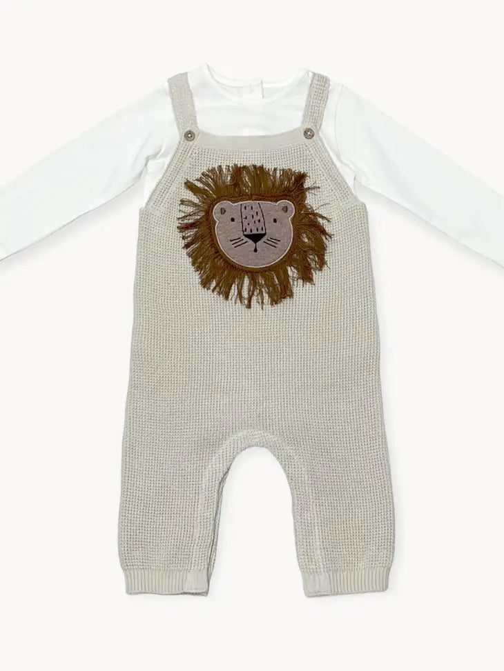 Lion Applique Knit Overall Set