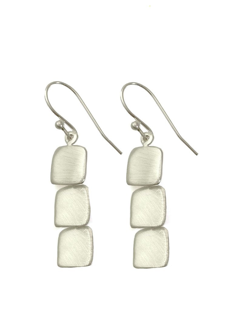 Triple Tab Silver Earrings