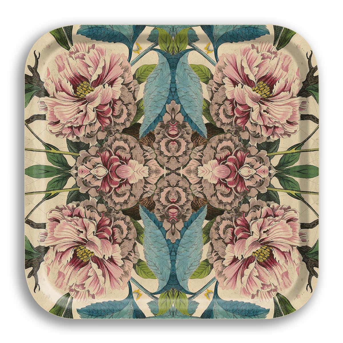 Peonies Square Birchwood Tray