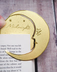 Midnight Readers Club Moon And Etched Stars Brass Bookmark