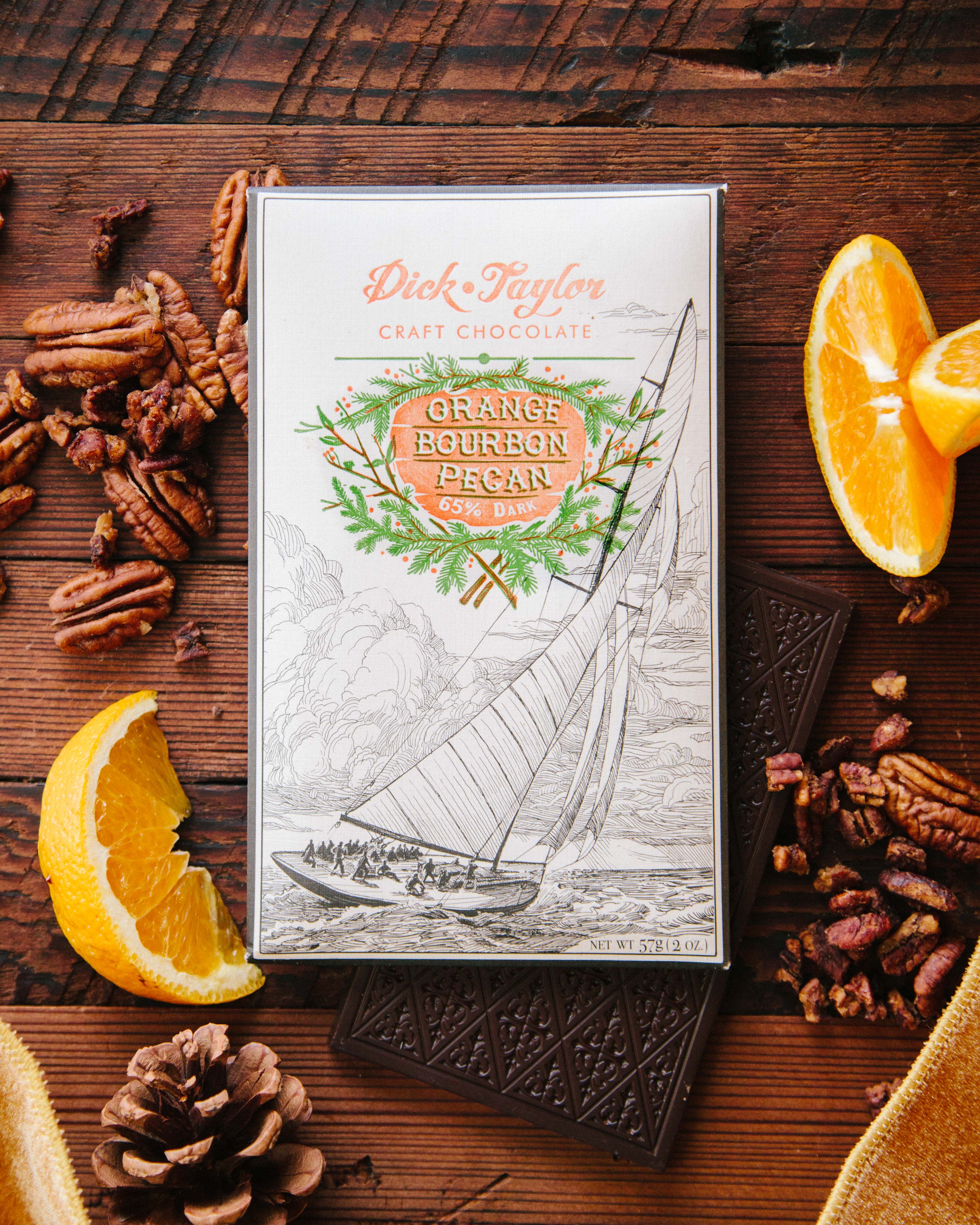 Orange Bourbon Pecan Dark Chocolate Bar