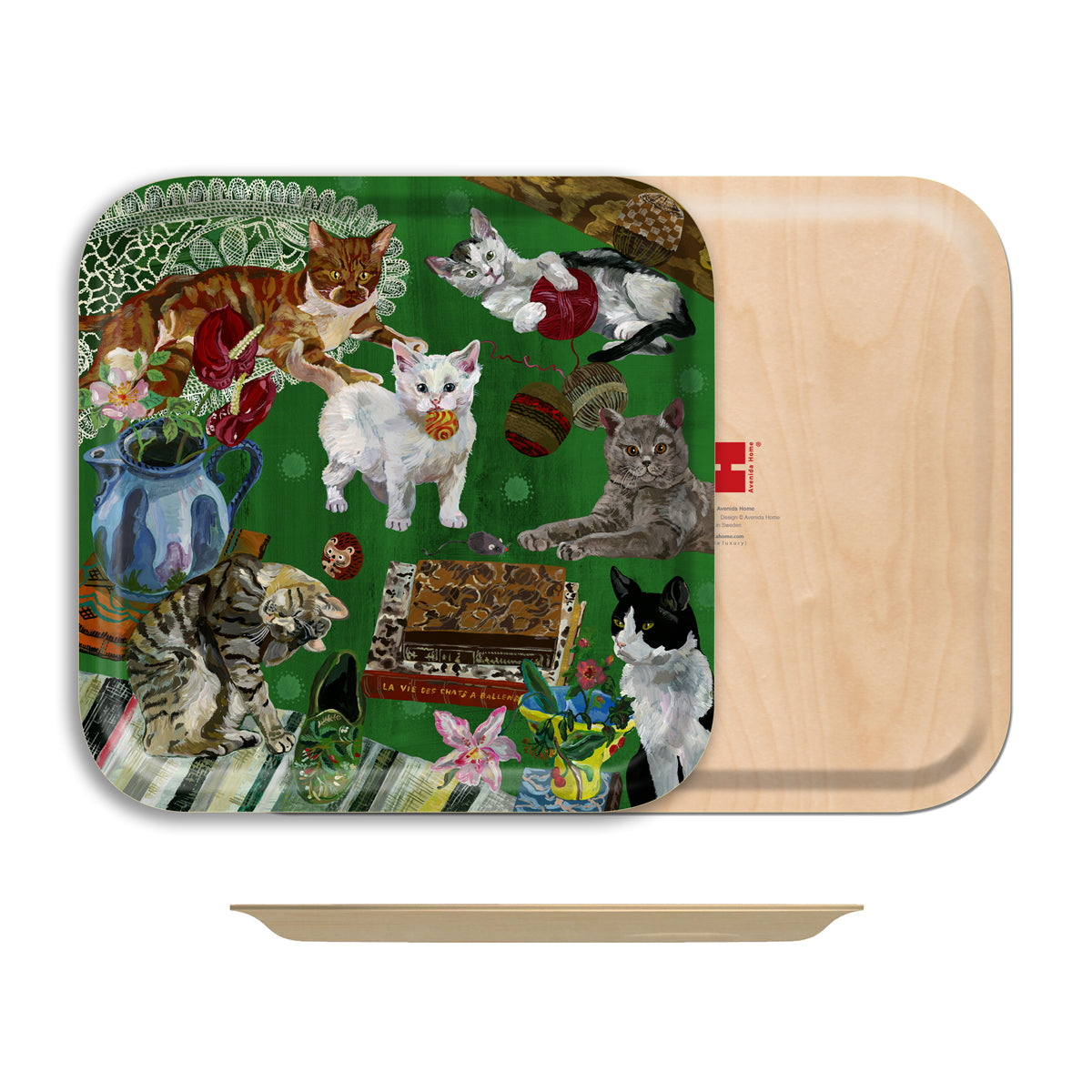 Les Chats Square Birchwood Tray