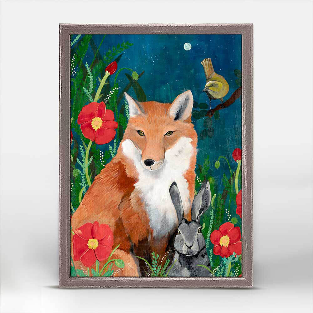 Fox and Rabbit Night Sky Mini Canvas