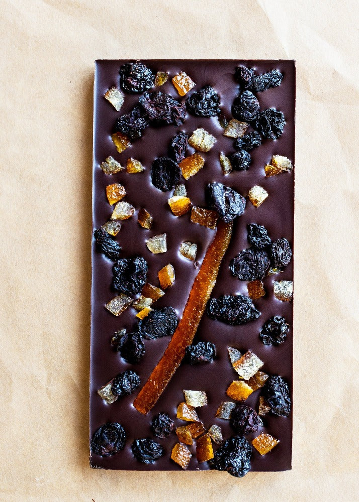 Orange Confit and Cherries Chocolate Bar