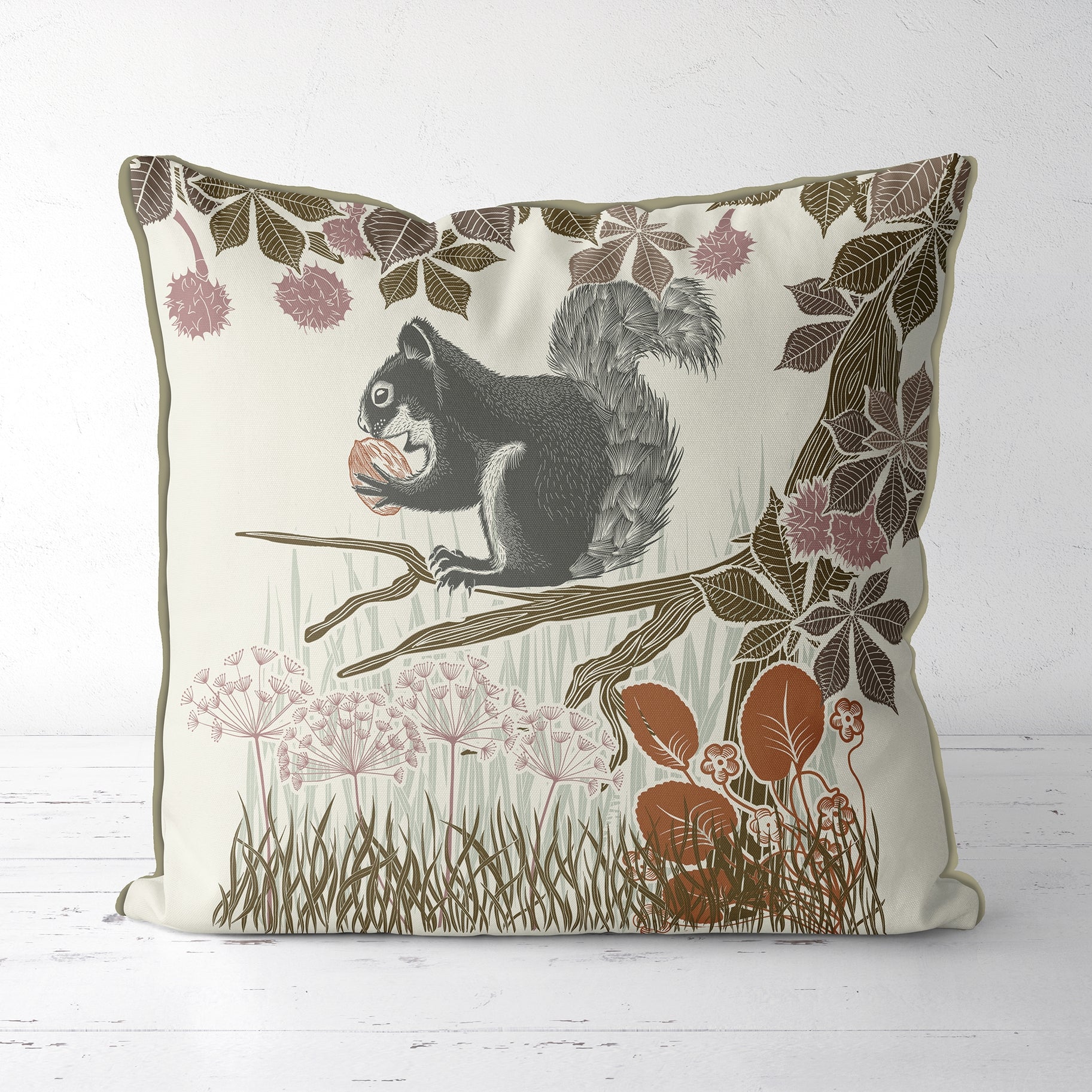 Squirrel &amp; Walnut Pillow