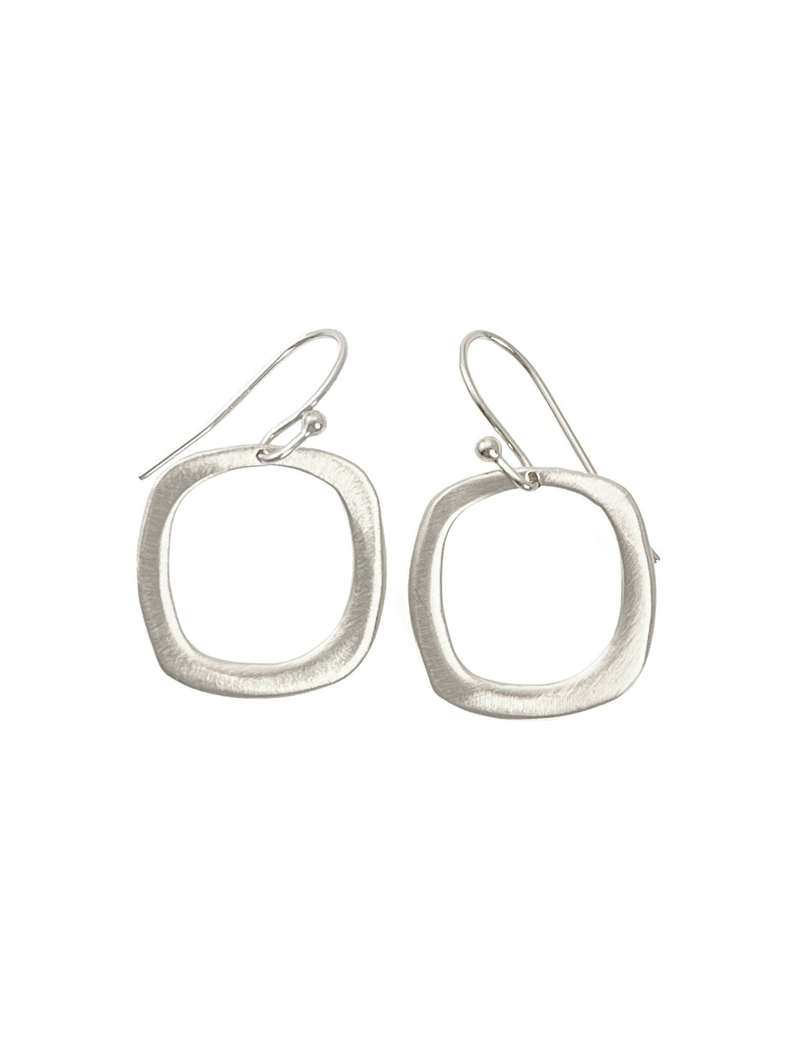 Small Open Square Silver Earrings