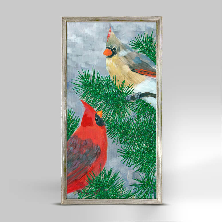 Two Cardinals in a Pine Mini Canvas