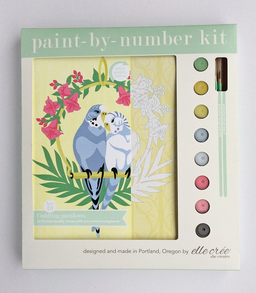 Cuddling Parakeets Paint-by-Number