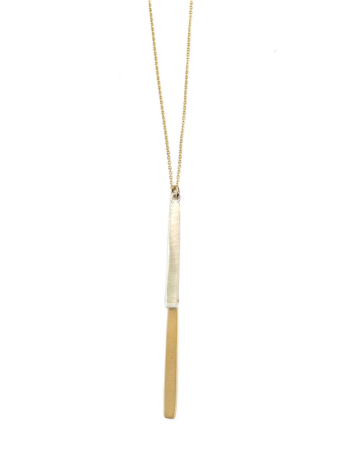 Two Long Bars - Silver &amp; Vermeil Necklace