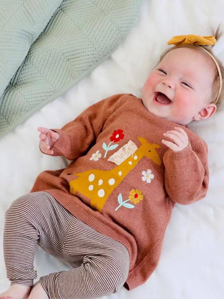 Giraffe Embroidered Baby Sweater Dress