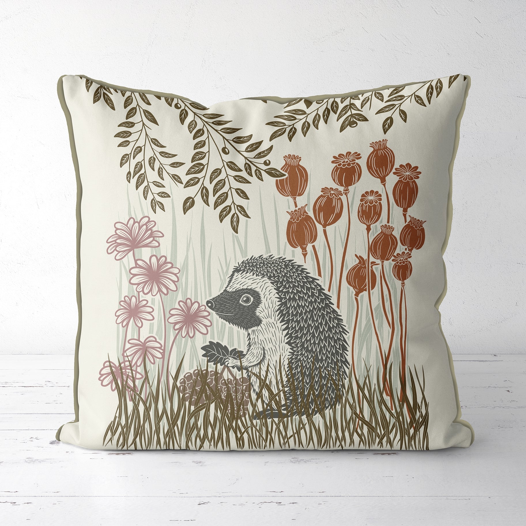 Hedgehog &amp; Leaf Pillow
