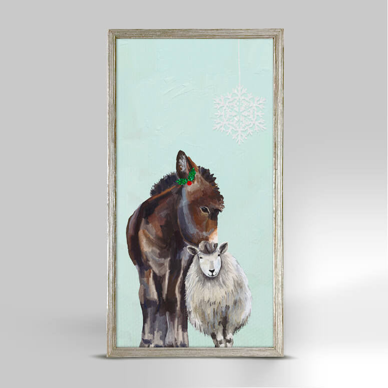 Festive Donkey and Sheep  Mini Canvas