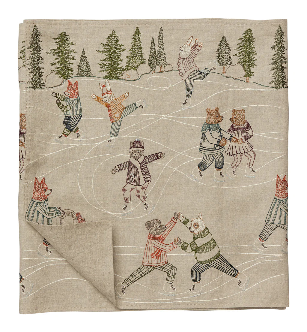 Ice Skaters Embroidered Linen Table Runner – Red Orchard