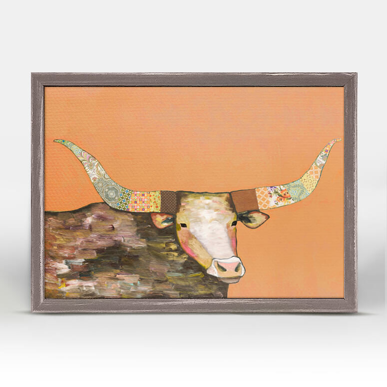 Longhorn on Orange Mini Canvas