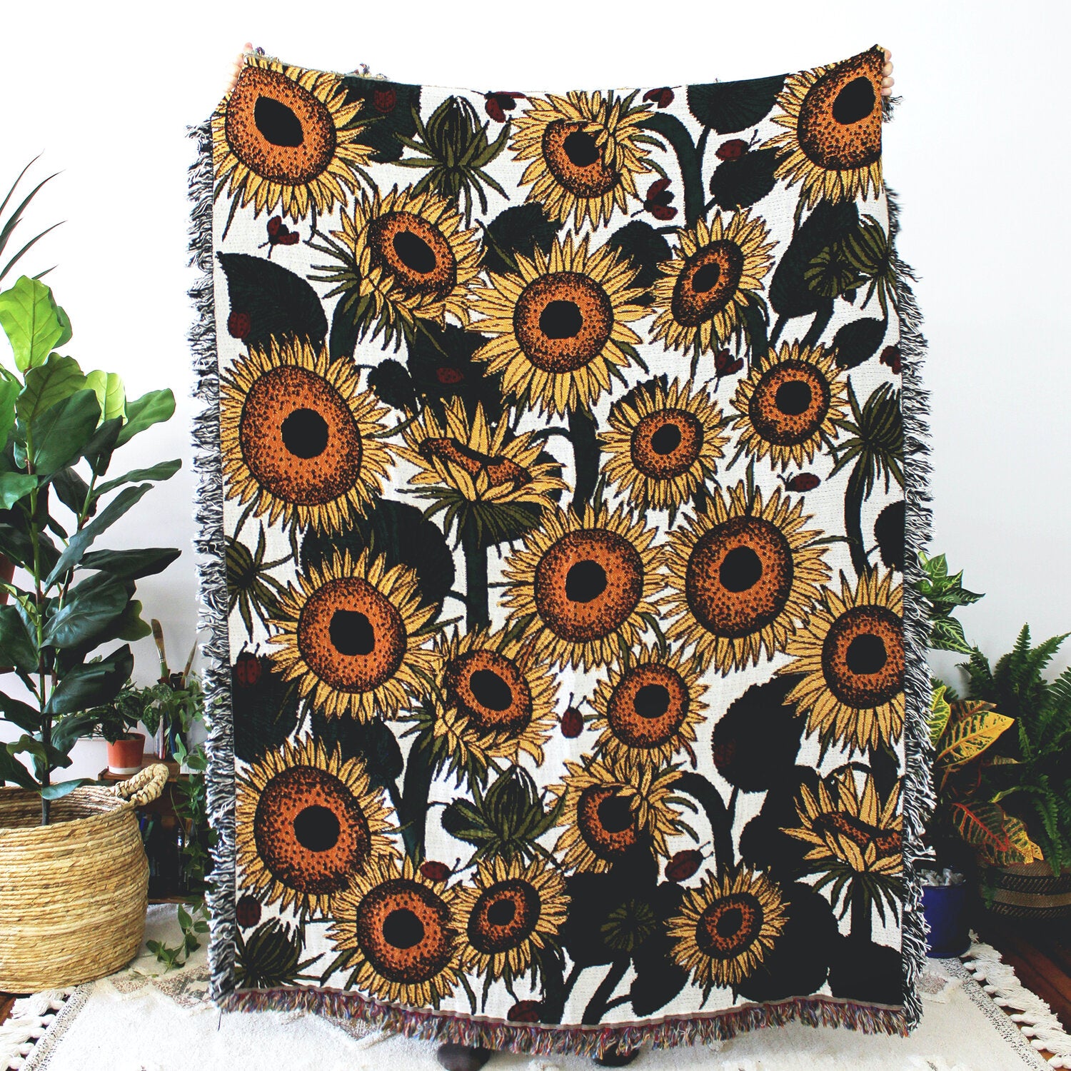Sunflowers and Ladybugs Throw Blanket
