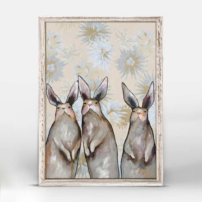 Three Standing Rabbits - Floral Mini Canvas